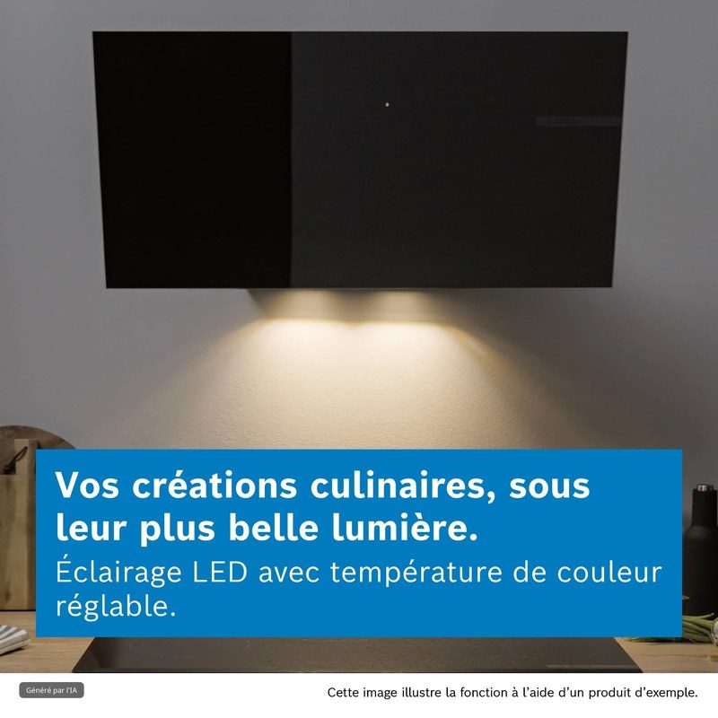 hotte murale inclinée bosch dwk87pn61 série 6 80 cm verre noir home connect