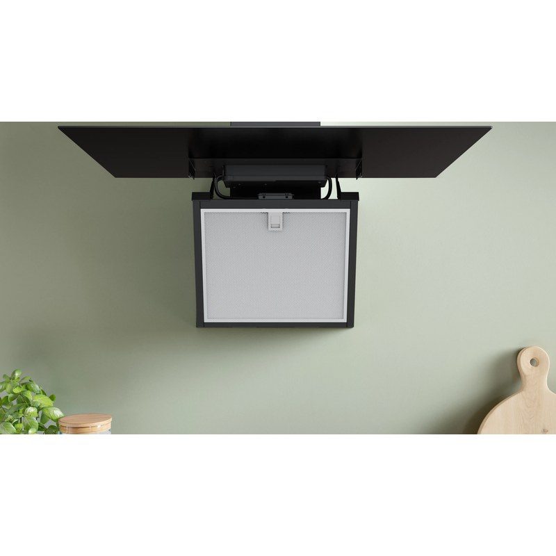 hotte murale inclinée bosch dwk87pn61 série 6 80 cm verre noir home connect