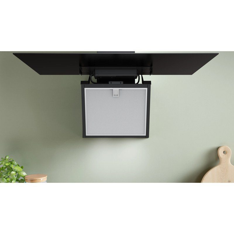 hotte murale inclinée bosch dwk95df61 série 4 90 cm verre noir directselect